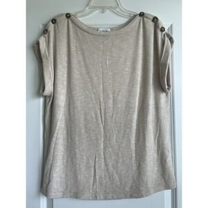 Kaileigh Light Brown Mercer Button Short Sleeve Women's Blouse Size Medium